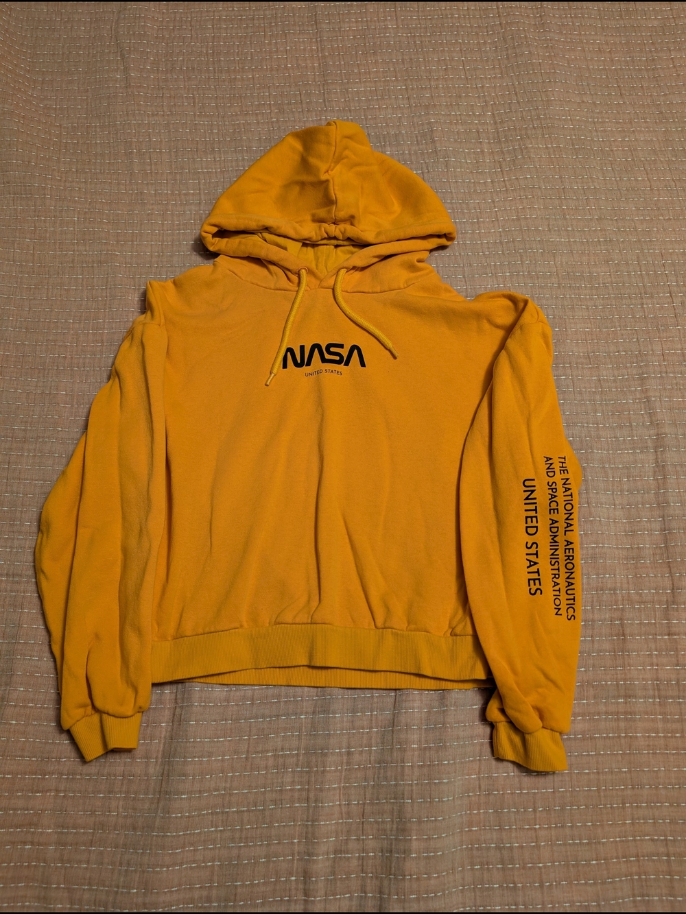 Divided Cropped NASA Logo Hoodie Sweatshirt, Orange